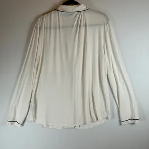 Comfrt Pajama Set Womens XL Cream White Black Piping Long Sleeve Wide Leg‎ Pants thumbnail 3