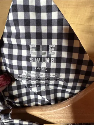 ELE Swims Leah Top Sarah Bottom Black White Gingham Bikini Set Size Large EUC thumbnail 8