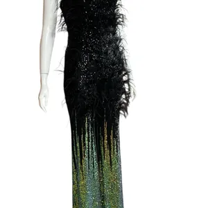 Unbranded Elegant Sequined/Feathered Black and Green Women's Jumpsuit G#8 thumbnail 5
