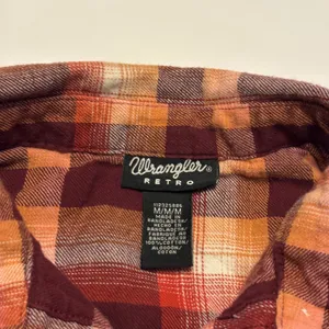 Wrangler Retro Plaid Western Shirt Women Medium Burgundy Orange Pearl Snap thumbnail 2