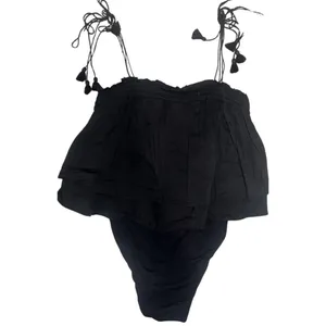 Free People Black Trust Me Bodysuit By Intimately Playsuit Ruffle Tassel Sz Sm thumbnail 2