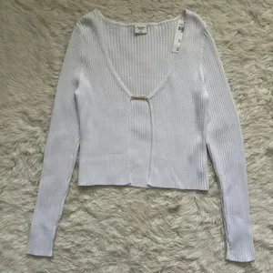 Top Slim Bar Closure Open Cardigan Ribbed White XS NWT New thumbnail 3