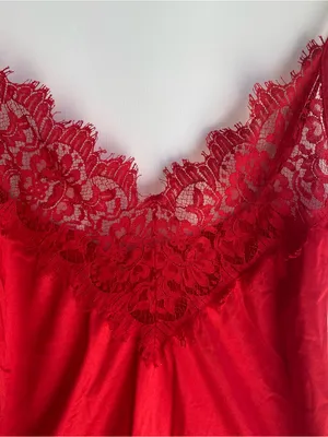 Lady Cameo Vintage red lace camisole sexy nighty tank mini dress chemise layer thumbnail 2