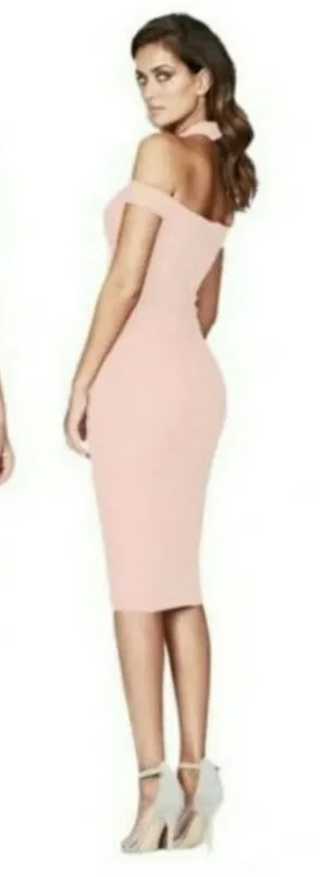 Nookie Hollywood Midi Dress Blush Pink Off the Shoulder Cutout Choker XS New thumbnail 1
