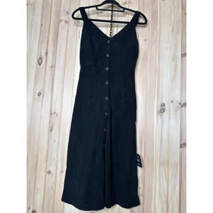 NWT Lulus Certainly the Sweetest Black Corduroy Button-Front Midi Dress Size S thumbnail 2