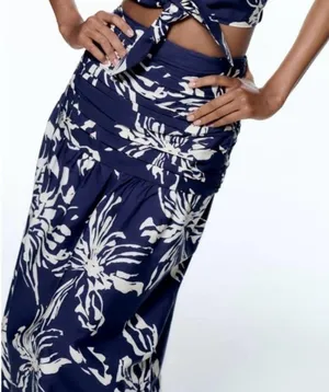 NWT ZARA Floral Tropical Printed Midi Skirt Sz Small Pleated Side Slit thumbnail 4