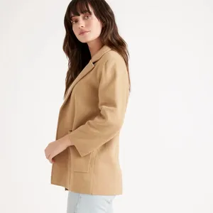 Quince 100% Organic Cotton Camel Soft Relaxed Open Front Knit Blazer Medium thumbnail 5
