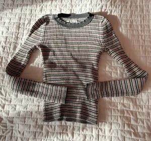 American Eagle Grey Striped Ribbed Slim Fitting Top Size XS thumbnail 1