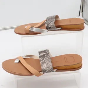 Dolce Vita Sandals Women 8.5 Paddy Tan Silver Snakeskin Strappy Slide Excellent thumbnail 2