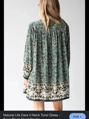 Natural Life Dara V Neck Tunic Dress Long Puff Sleeves Sage Green Floral Xl thumbnail 3