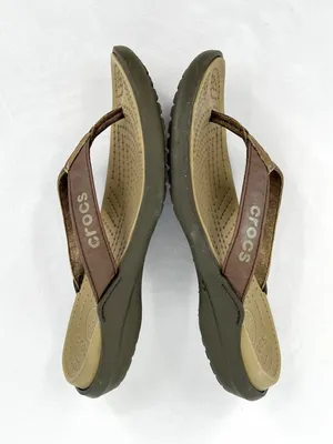 Crocs Capri Canvas Flip Flop Sandals Brown Khaki Size 7 thumbnail 4