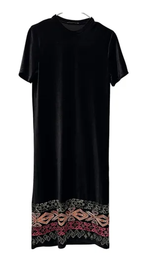 Zara Trafaluc Women's-S Velvet‎ Maxi Dress Embroidery Black BOHO thumbnail 1