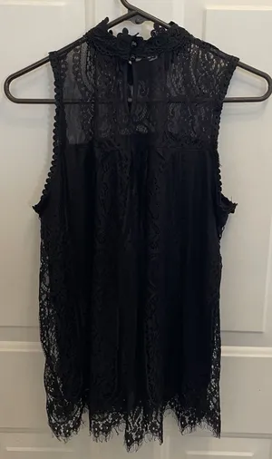 Black Sleeveless Lace High Neck Button Key Hole Top Knit Body Witchy Whimsigoth thumbnail 1