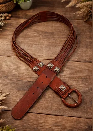 Vintage Genuine Leather Multi- Strand with Studs Brown Belt Made in Turkey thumbnail 1