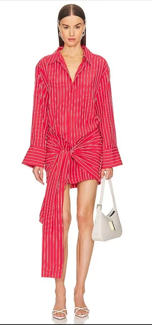 Bardot Malira Red White Stripe Draped Tie Shirt Mini Dress Size 6 NWOT thumbnail 1