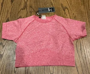 Bo+Tee Womens Batch A Melange Red Seamless Short Sleeve Crop Top Size Small NEW thumbnail 1