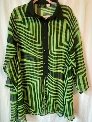 Sheer Geometric Blouse Size Large ~ Loose Fit ~ Layering Piece thumbnail 2