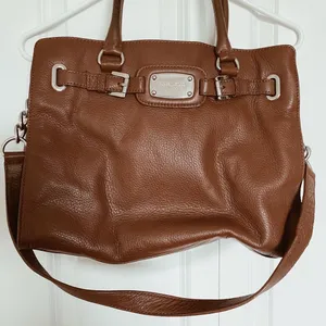 Michael Kors Brown Soft Leather Satchel Purse Medium Size Silver Hardware thumbnail 1