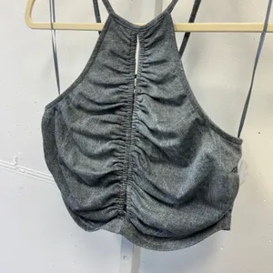 NWT Idem Ditto Washed Ruched Halter Crop Top S12786T-KB‎ Small Gray Streetwear thumbnail 3