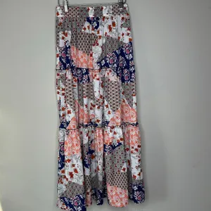 Womens Patchwork Blue White and Pink Tiered Maxi Skirt Size Small Boho Hippie thumbnail 4