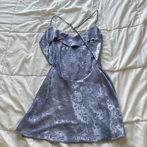 Victorias Secret Floral Satin Mini Dress Blue Strappy Back Side Slit V-Neck thumbnail 10