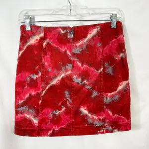 Free People Size 8 Mini Skirt‎ Denim Red Tie Dye Modern Femme Flamingo Flame 335 thumbnail 7