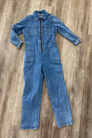 Wild Fable long sleeve denim western one piece collared jumpsuit zip front XS thumbnail 1