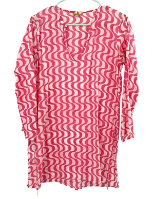 Roberta Roller Rabbit Size Medium Long Sleeve Cotton Dress Tunic Cover‎ Up Pink thumbnail 1
