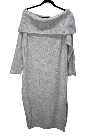 Daily Practice Off-Shoulder Foldover Midi Sweater Dress - Light Gray 1X NWT thumbnail 1