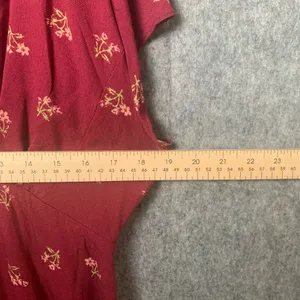Free People Women Size Large Floral Boho Tie-Detail Mini Tea Dress Earth‎ Red thumbnail 11