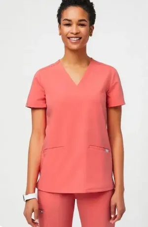 FIGS Coral Casma Orange Scrub Top thumbnail 1