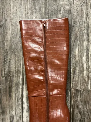 Nasty Gal Croc-Embossed Knee Boots - Chestnut Brown Size 6 thumbnail 15