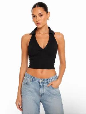 H&M Divided Women’s Halterneck Top with Collar Black Size Small thumbnail 2