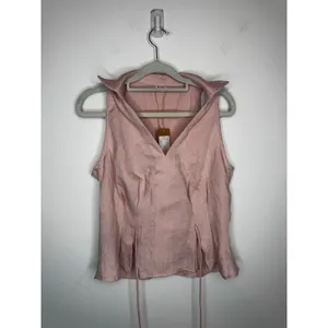 OGL Move Dusty Rose Size M Viscose Linen Collared V-Neck Drawstring Top NWT thumbnail 5