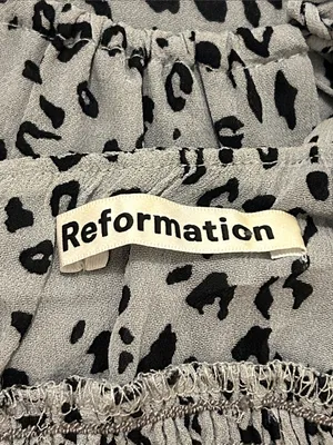 Reformation Genie Midi Dress In Lynx Leopard Print Gray Size 0 Smocked Waist thumbnail 14