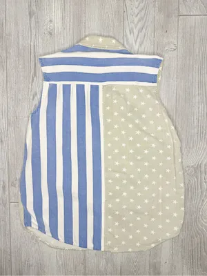 Vintage quizz cotton sleeveless denim flag patriotic button front shirt large thumbnail 5