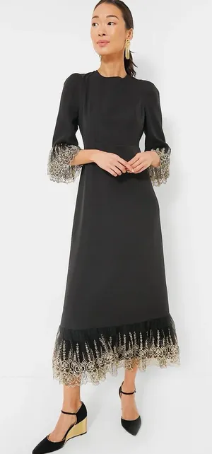 NWT Pomander Place Tuckernuck Lillith midi dress black gold small thumbnail 1