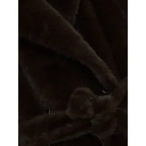 Reiss Cate Faux-Fur Long Belted Coat in Chocolate Brown thumbnail 5