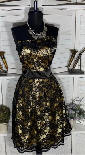 Vintage 90s dress black gold brocade floral whimsigoth cocktail wedding guest XL thumbnail 1