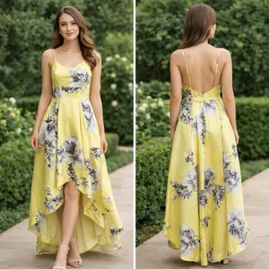 Speechless Yellow Floral High Low Dress Size 5 Spaghetti Strap Prom Formal Satin thumbnail 2