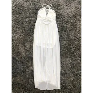 Hekka Croche Halter Maxi Dress in White, Size L​​​​​​​ thumbnail 2