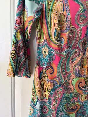 Tommy Hilfiger Jaipur Multicolor Paisley 3/4 Sleeve Dress 4 Pettie 60s Mod EUC thumbnail 2