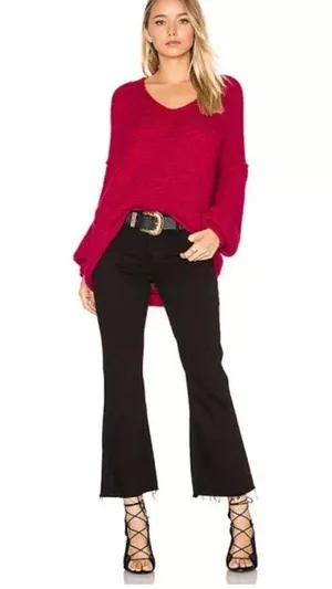 Free People All Mine Sweater Raspberry Size XS Pink V Neck Alpaca Wool thumbnail 3