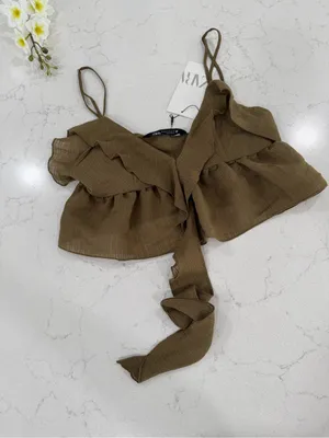 Zara Olive Ruffle Tie-Front Camisole Top thumbnail 2