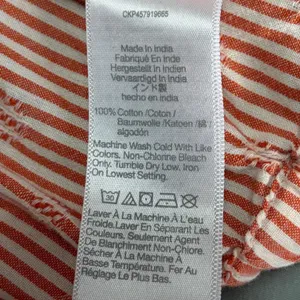Madewell Striped Button Front Balloon‎ Sleeve Crop Top Orange White L thumbnail 6
