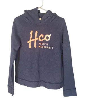 Hollister Navy Blue HCO Logo Hooded Long Sleeve Pullover Sweatshirt Women Sz L thumbnail 1