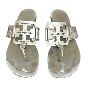 Tory Burch benton 2 flats Silver Metallic Sandals with Logo Buckle thumbnail 1