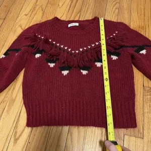 LoveShackFancy Atlas Fringe‎ Crop Red Baby Alpaca Wool Blend Sweater Size Small thumbnail 9