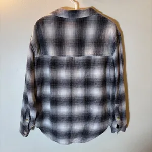 American Eagle Plaid Flannel Shirt Oversized‎ Fit Black White Grey Size Small thumbnail 8