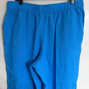 Tahari Blue 100% Linen Wide Leg Pants Womens XL Elastic Waist Pockets thumbnail 7